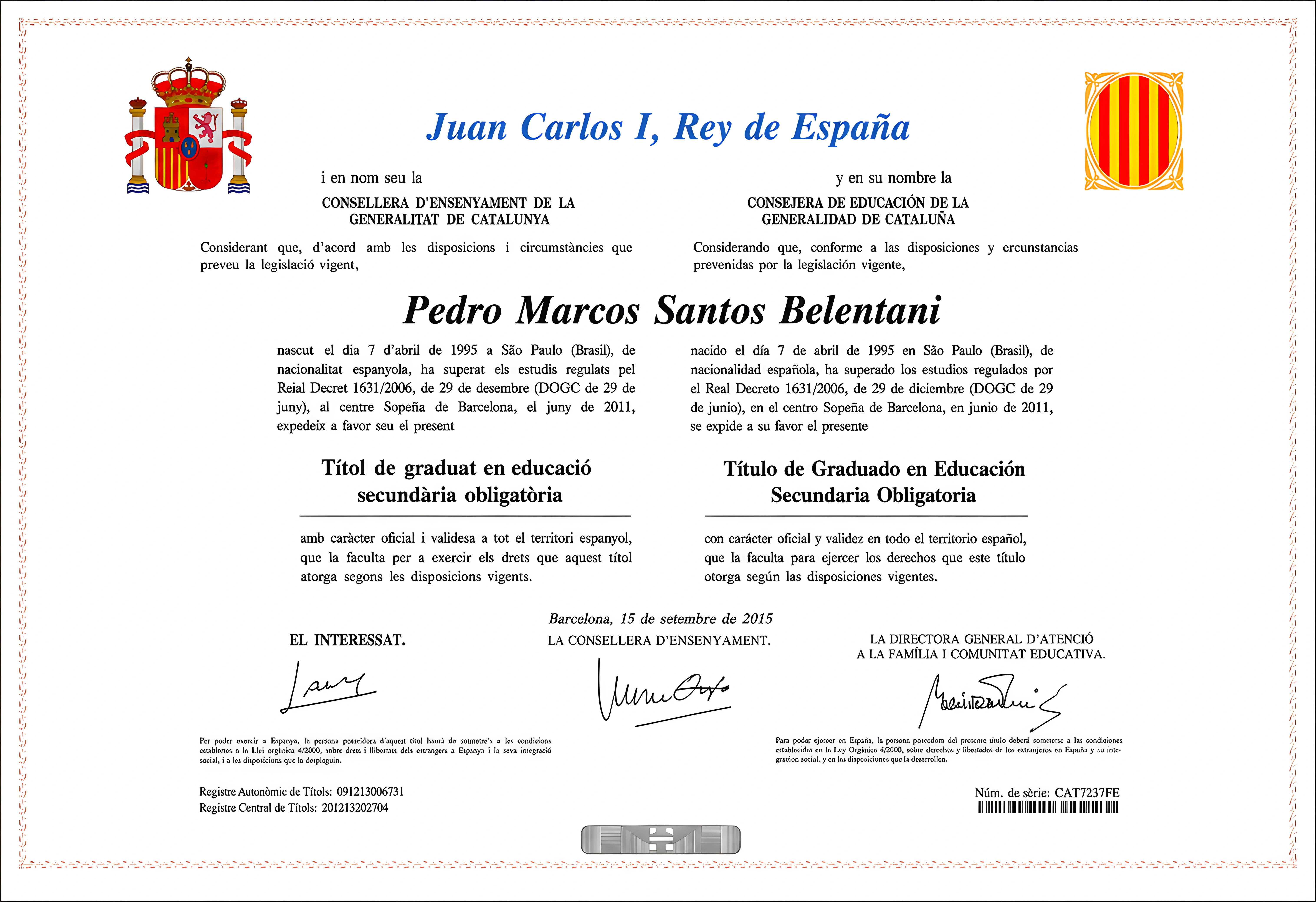 Documento de titulación aportado por Pedro Belentani, utilizado como referencia de archivo e identidad visual